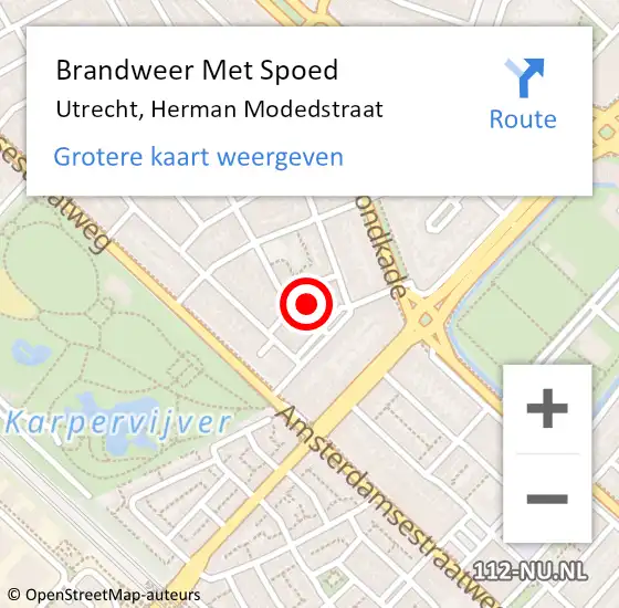 Locatie op kaart van de 112 melding: Brandweer Met Spoed Naar Utrecht, Herman Modedstraat op 26 juni 2021 10:45