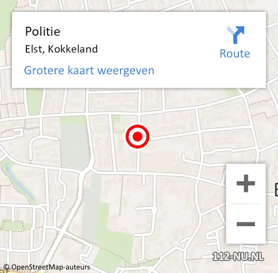 Locatie op kaart van de 112 melding: Politie Elst, Kokkeland op 26 juni 2021 10:47