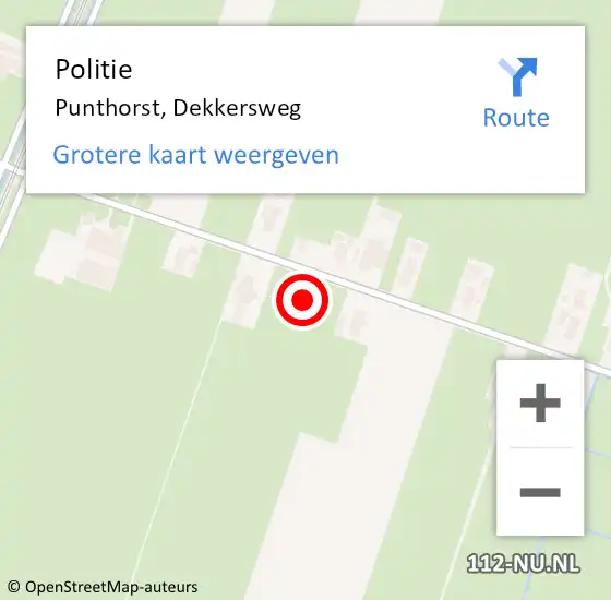 Locatie op kaart van de 112 melding: Politie Punthorst, Dekkersweg op 26 juni 2021 10:58