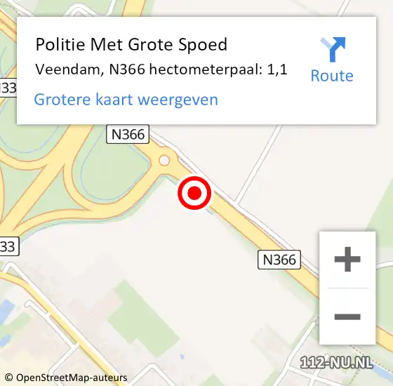 Locatie op kaart van de 112 melding: Politie Met Grote Spoed Naar Veendam, N366 hectometerpaal: 1,1 op 26 juni 2021 11:04