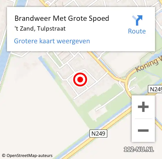 Locatie op kaart van de 112 melding: Brandweer Met Grote Spoed Naar 't Zand, Tulpstraat op 26 juni 2021 11:25