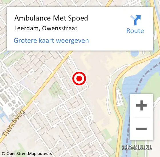 Locatie op kaart van de 112 melding: Ambulance Met Spoed Naar Leerdam, Owensstraat op 26 juni 2021 11:33