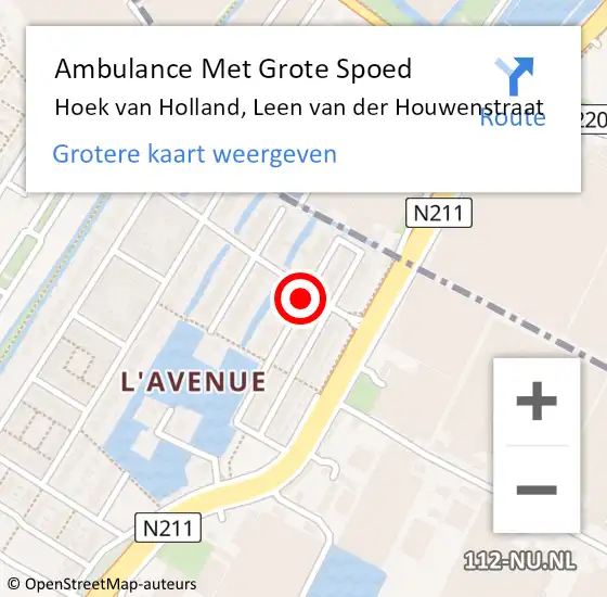 Locatie op kaart van de 112 melding: Ambulance Met Grote Spoed Naar Hoek van Holland, Leen van der Houwenstraat op 26 juni 2021 11:55