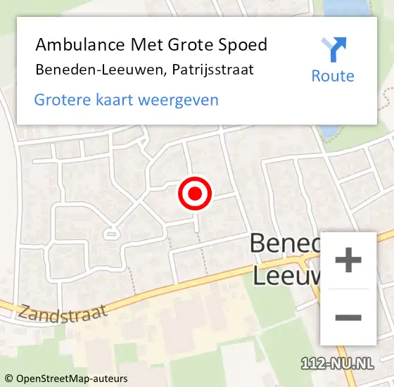 Locatie op kaart van de 112 melding: Ambulance Met Grote Spoed Naar Beneden-Leeuwen, Patrijsstraat op 26 juni 2021 11:56