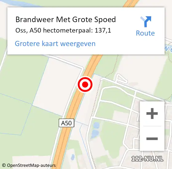 Locatie op kaart van de 112 melding: Brandweer Met Grote Spoed Naar Oss, A50 hectometerpaal: 137,1 op 26 juni 2021 12:13