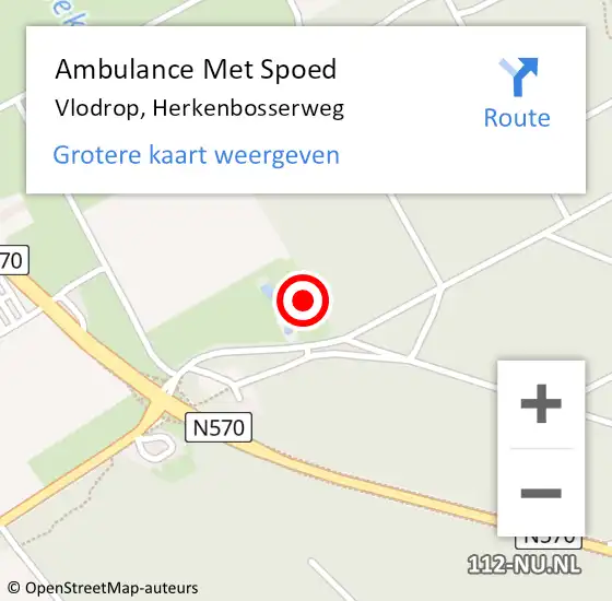 Locatie op kaart van de 112 melding: Ambulance Met Spoed Naar Vlodrop, Herkenbosserweg op 26 juni 2021 12:16