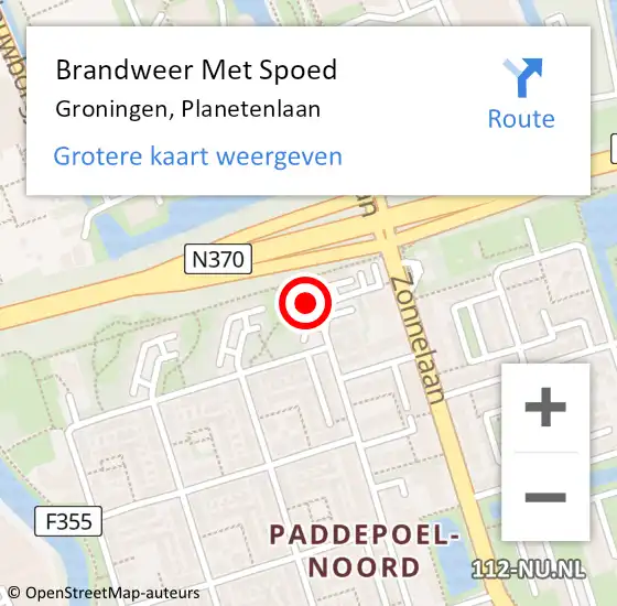 Locatie op kaart van de 112 melding: Brandweer Met Spoed Naar Groningen, Planetenlaan op 26 juni 2021 12:32