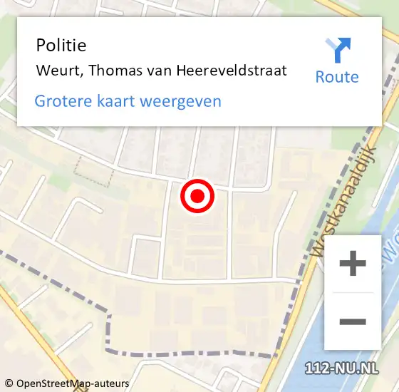 Locatie op kaart van de 112 melding: Politie Weurt, Thomas van Heereveldstraat op 26 juni 2021 12:35