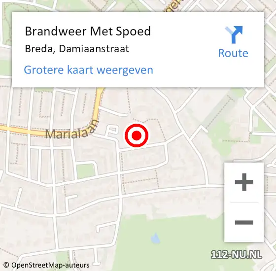 Locatie op kaart van de 112 melding: Brandweer Met Spoed Naar Breda, Damiaanstraat op 26 juni 2021 13:44