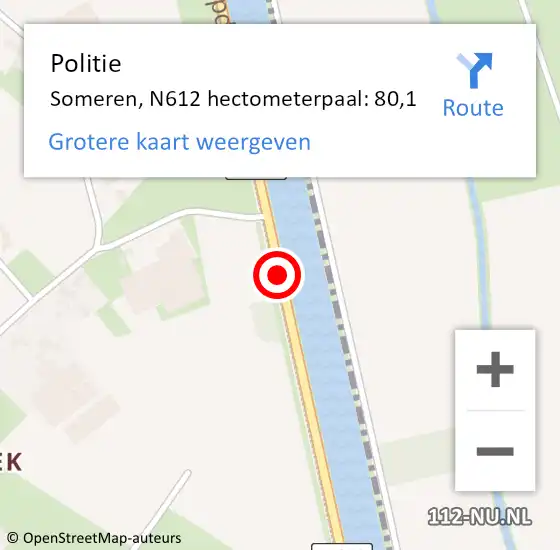 Locatie op kaart van de 112 melding: Politie Someren, N612 hectometerpaal: 80,1 op 26 juni 2021 13:48