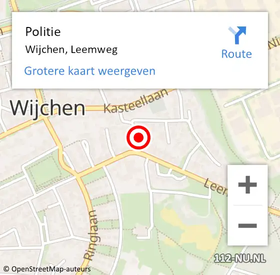 Locatie op kaart van de 112 melding: Politie Wijchen, Leemweg op 26 juni 2021 15:10