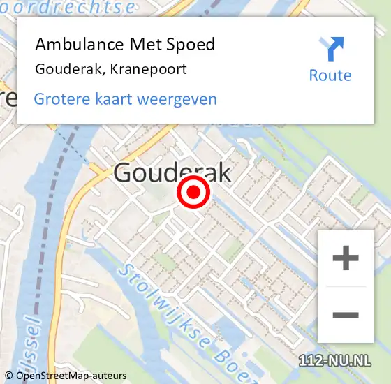 Locatie op kaart van de 112 melding: Ambulance Met Spoed Naar Gouderak, Kranepoort op 26 juni 2021 15:25