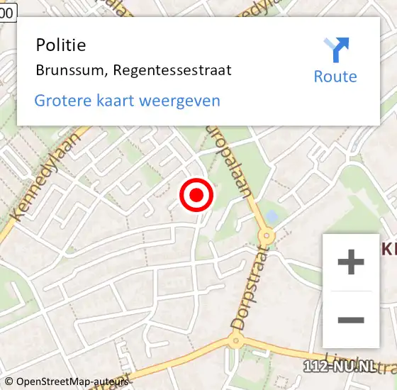 Locatie op kaart van de 112 melding: Politie Brunssum, Regentessestraat op 26 juni 2021 15:58