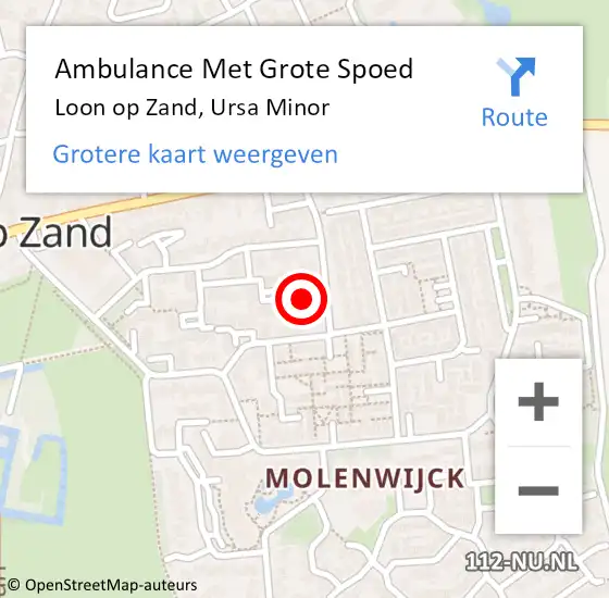 Locatie op kaart van de 112 melding: Ambulance Met Grote Spoed Naar Loon op Zand, Ursa Minor op 14 juni 2014 12:51