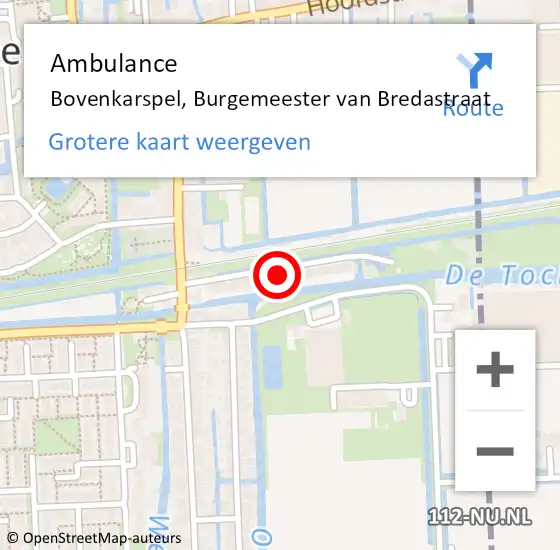 Locatie op kaart van de 112 melding: Ambulance Bovenkarspel, Burgemeester van Bredastraat op 26 juni 2021 18:01