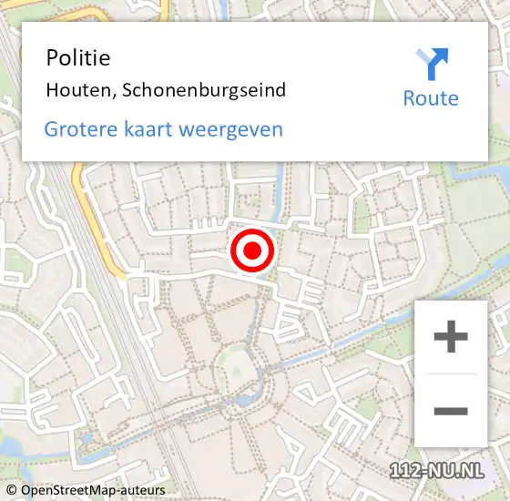 Locatie op kaart van de 112 melding: Politie Houten, Schonenburgseind op 26 juni 2021 18:10