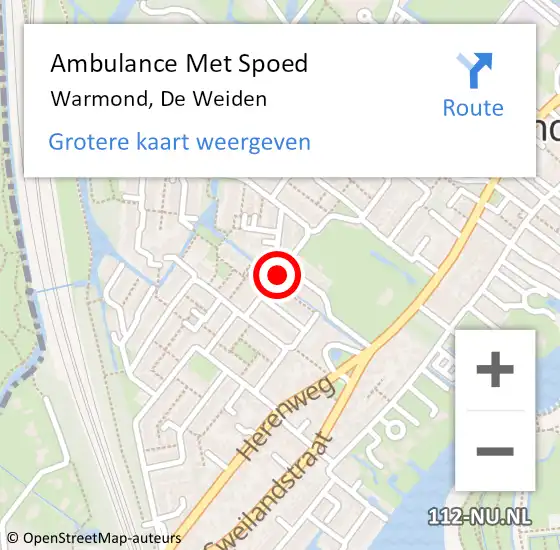 Locatie op kaart van de 112 melding: Ambulance Met Spoed Naar Warmond, De Weiden op 26 juni 2021 18:24