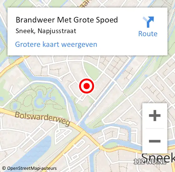 Locatie op kaart van de 112 melding: Brandweer Met Grote Spoed Naar Sneek, Napjusstraat op 26 juni 2021 18:28