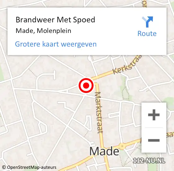 Locatie op kaart van de 112 melding: Brandweer Met Spoed Naar Made, Molenplein op 26 juni 2021 18:31