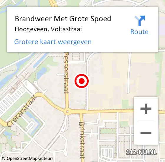 Locatie op kaart van de 112 melding: Brandweer Met Grote Spoed Naar Hoogeveen, Voltastraat op 26 juni 2021 19:07