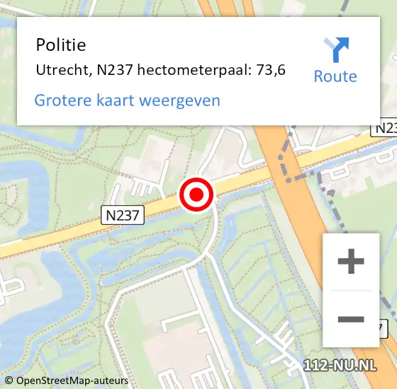 Locatie op kaart van de 112 melding: Politie Utrecht, N237 hectometerpaal: 73,6 op 26 juni 2021 19:14