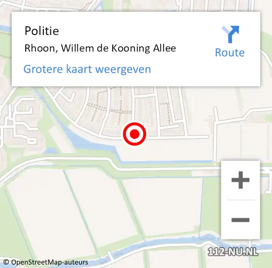 Locatie op kaart van de 112 melding: Politie Rhoon, Willem de Kooning Allee op 26 juni 2021 19:21