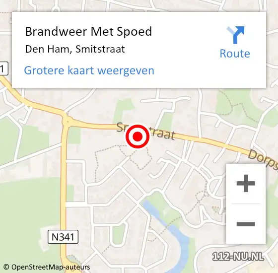 Locatie op kaart van de 112 melding: Brandweer Met Spoed Naar Den Ham, Smitstraat op 26 juni 2021 19:32