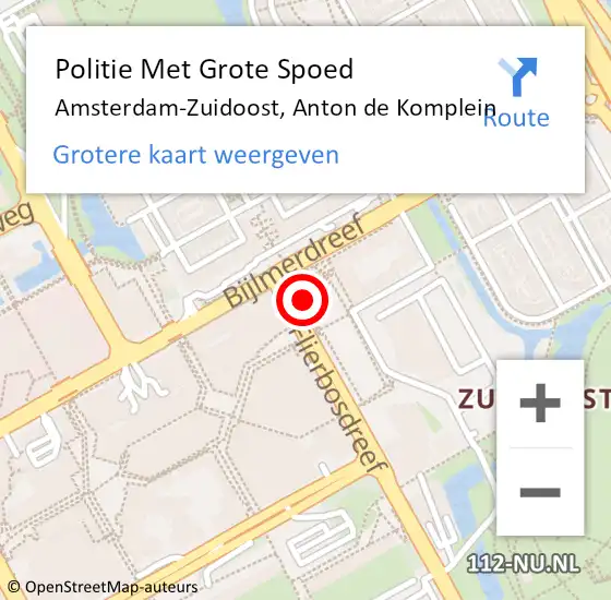 Locatie op kaart van de 112 melding: Politie Met Grote Spoed Naar Amsterdam-Zuidoost, Anton de Komplein op 26 juni 2021 19:56