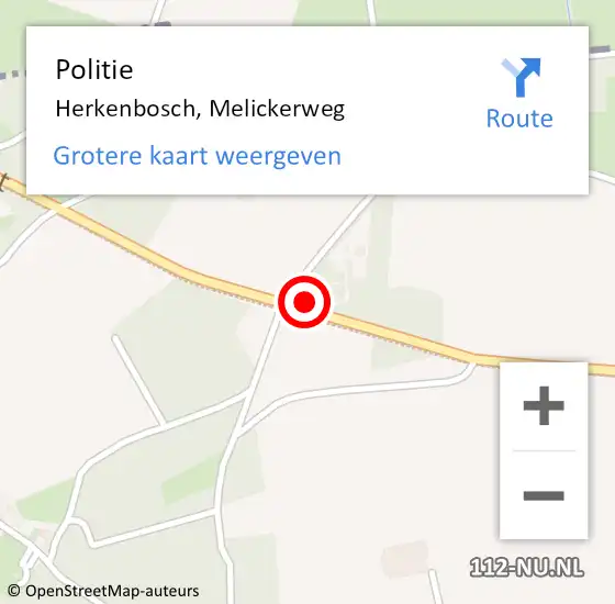 Locatie op kaart van de 112 melding: Politie Herkenbosch, Melickerweg op 26 juni 2021 20:35