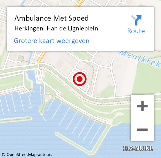 Locatie op kaart van de 112 melding: Ambulance Met Spoed Naar Herkingen, Han de Lignieplein op 26 juni 2021 21:02