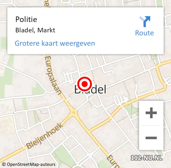 Locatie op kaart van de 112 melding: Politie Bladel, Markt op 26 juni 2021 21:11