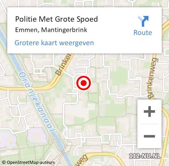 Locatie op kaart van de 112 melding: Politie Met Grote Spoed Naar Emmen, Mantingerbrink op 26 juni 2021 21:17