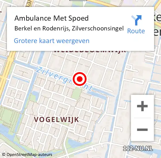 Locatie op kaart van de 112 melding: Ambulance Met Spoed Naar Berkel en Rodenrijs, Zilverschoonsingel op 26 juni 2021 22:01