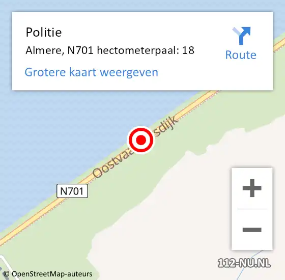 Locatie op kaart van de 112 melding: Politie Almere, N701 hectometerpaal: 18 op 26 juni 2021 22:23
