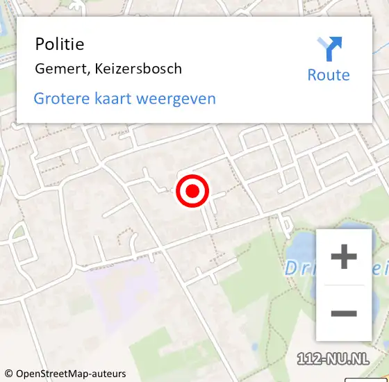 Locatie op kaart van de 112 melding: Politie Gemert, Keizersbosch op 26 juni 2021 22:33