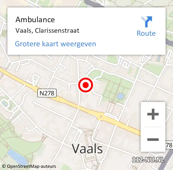 Locatie op kaart van de 112 melding: Ambulance Vaals, Clarissenstraat op 14 juni 2014 13:21