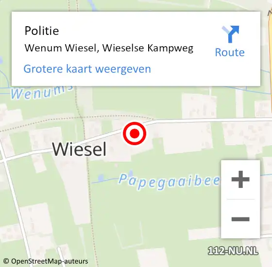 Locatie op kaart van de 112 melding: Politie Wenum Wiesel, Wieselse Kampweg op 26 juni 2021 23:33