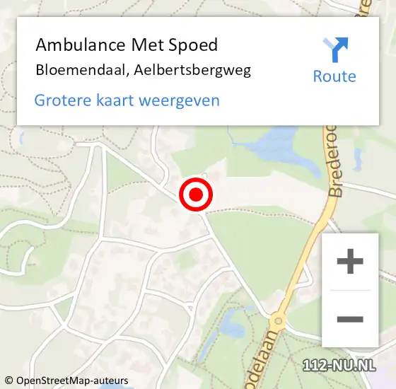 Locatie op kaart van de 112 melding: Ambulance Met Spoed Naar Bloemendaal, Aelbertsbergweg op 27 juni 2021 00:06