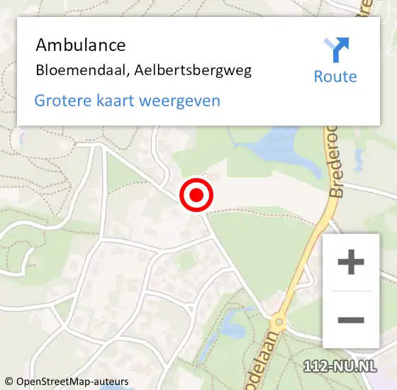 Locatie op kaart van de 112 melding: Ambulance Bloemendaal, Aelbertsbergweg op 27 juni 2021 00:10