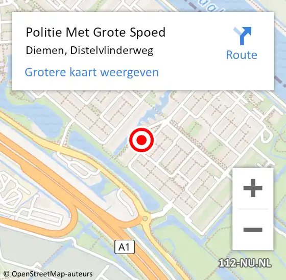 Locatie op kaart van de 112 melding: Politie Met Grote Spoed Naar Diemen, Distelvlinderweg op 27 juni 2021 00:10