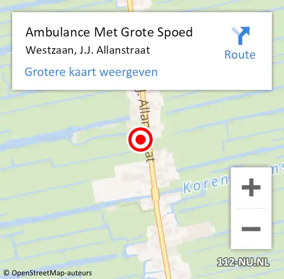 Locatie op kaart van de 112 melding: Ambulance Met Grote Spoed Naar Westzaan, J.J. Allanstraat op 27 juni 2021 00:29