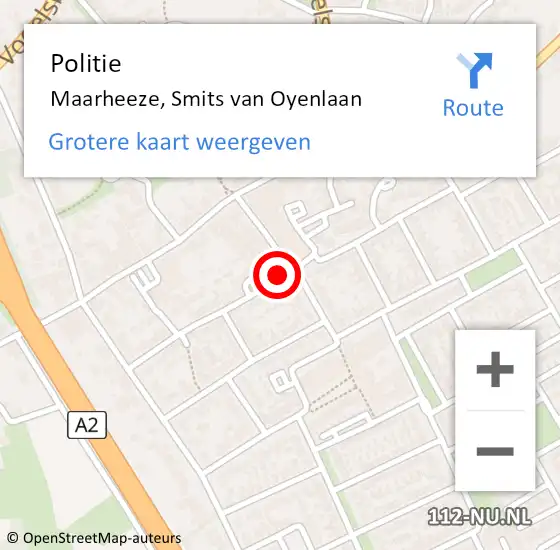 Locatie op kaart van de 112 melding: Politie Maarheeze, Smits van Oyenlaan op 27 juni 2021 01:08