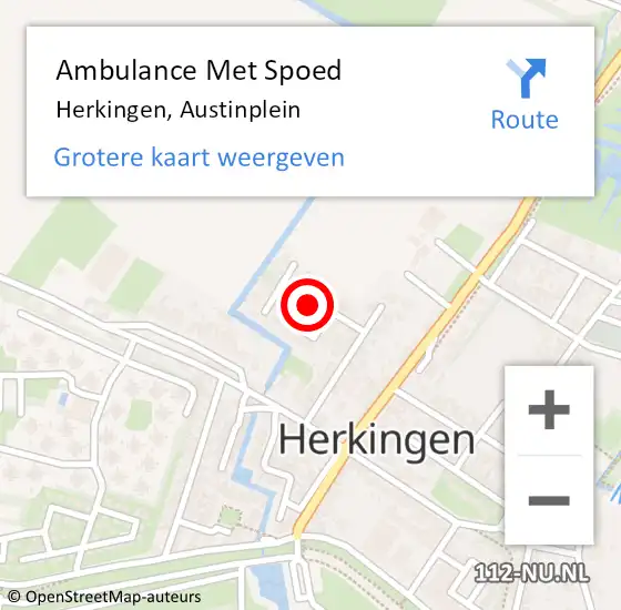 Locatie op kaart van de 112 melding: Ambulance Met Spoed Naar Herkingen, Austinplein op 27 juni 2021 01:16