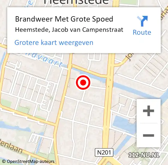 Locatie op kaart van de 112 melding: Brandweer Met Grote Spoed Naar Heemstede, Jacob van Campenstraat op 27 juni 2021 01:17