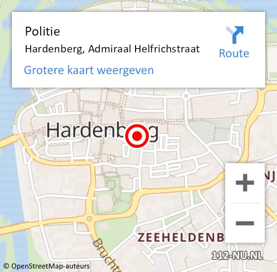 Locatie op kaart van de 112 melding: Politie Hardenberg, Admiraal Helfrichstraat op 27 juni 2021 01:30