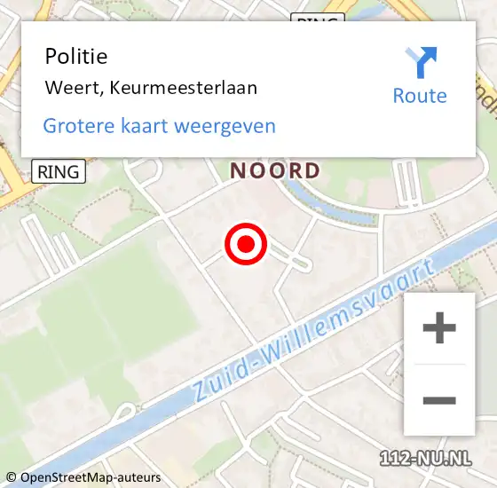 Locatie op kaart van de 112 melding: Politie Weert, Keurmeesterlaan op 27 juni 2021 02:01