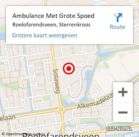 Locatie op kaart van de 112 melding: Ambulance Met Grote Spoed Naar Roelofarendsveen, Sterrenkroos op 27 juni 2021 03:03