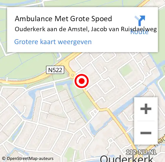 Locatie op kaart van de 112 melding: Ambulance Met Grote Spoed Naar Ouderkerk aan de Amstel, Jacob van Ruisdaelweg op 27 juni 2021 03:25