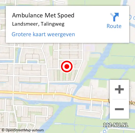 Locatie op kaart van de 112 melding: Ambulance Met Spoed Naar Landsmeer, Talingweg op 27 juni 2021 04:22