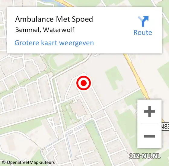 Locatie op kaart van de 112 melding: Ambulance Met Spoed Naar Bemmel, Waterwolf op 27 juni 2021 04:25